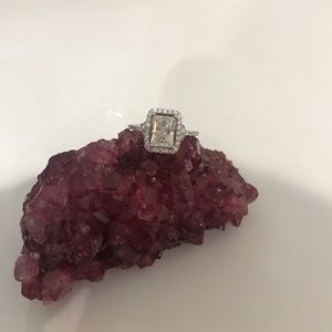 New silver huge emerald cut halo engagement ring